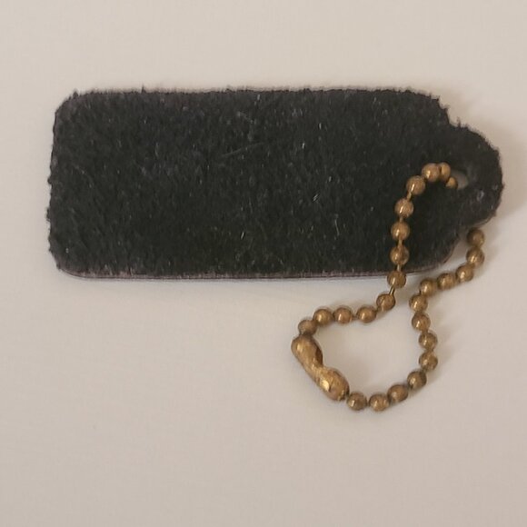 Vintage Coach Leatherware Black Leather Tag Charm Fob Brass Chain - Picture 2 of 2